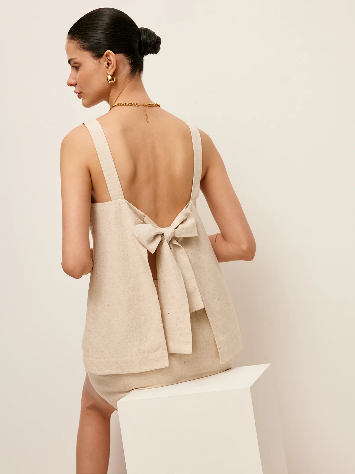 Back Tie Detail Top With Skirt Set - Takermore