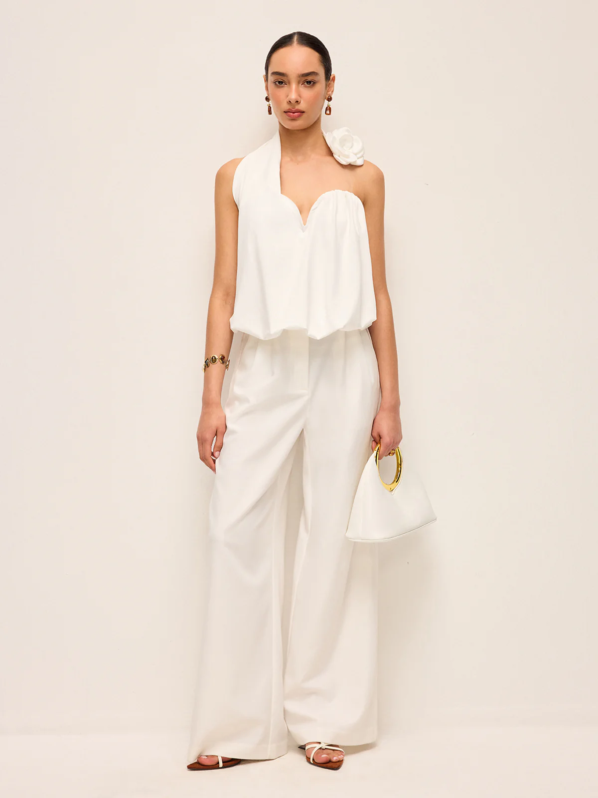 3D Floral Embellished Halter Top - Takermore