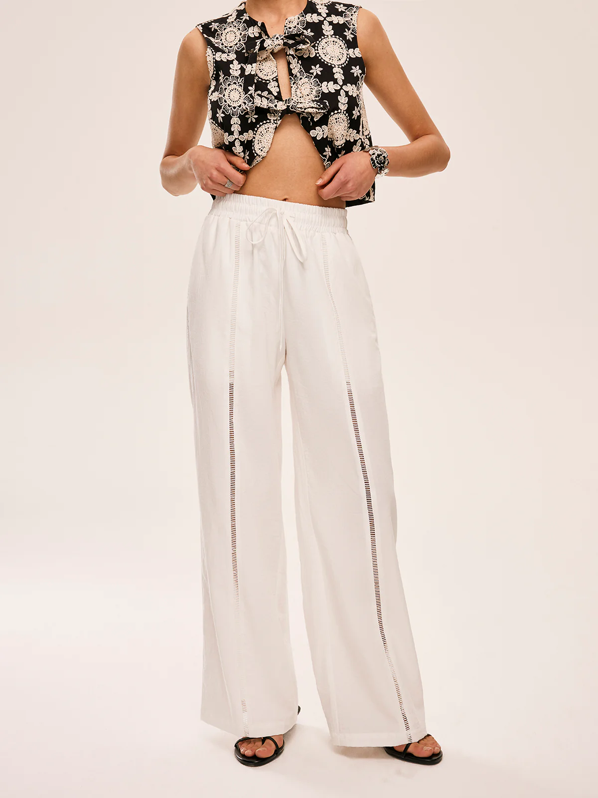 High-Waist Semi-Sheer Pants With Pockets - Takermore