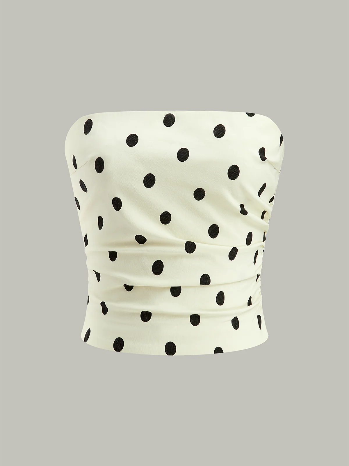 Polka Dot Ruched Strapless Top - Takermore