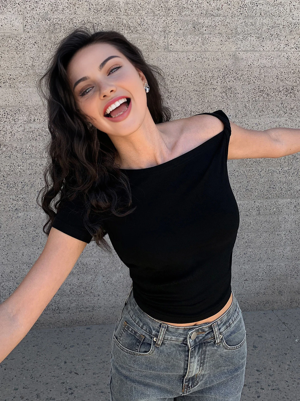 Asymmetrical Neck One Shoulder Off Top - Takermore