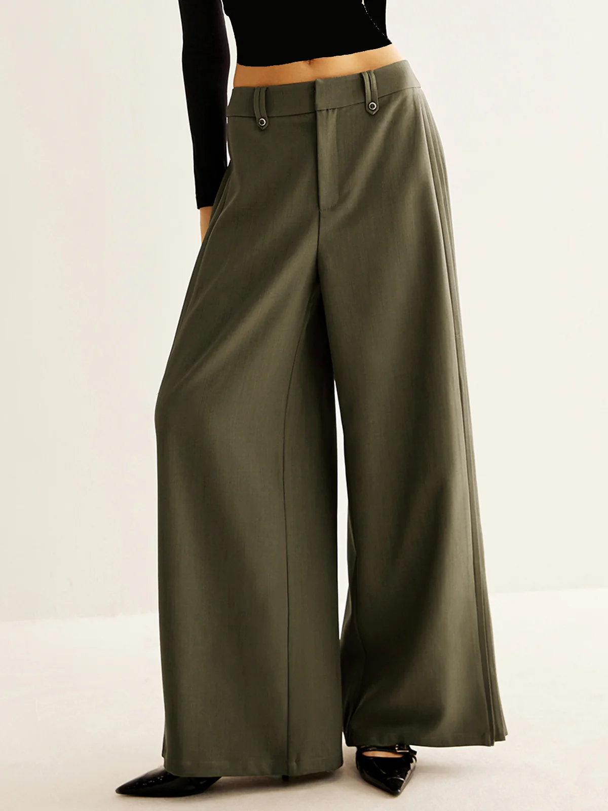 Side Pleated Wide-Leg Pants - Takermore