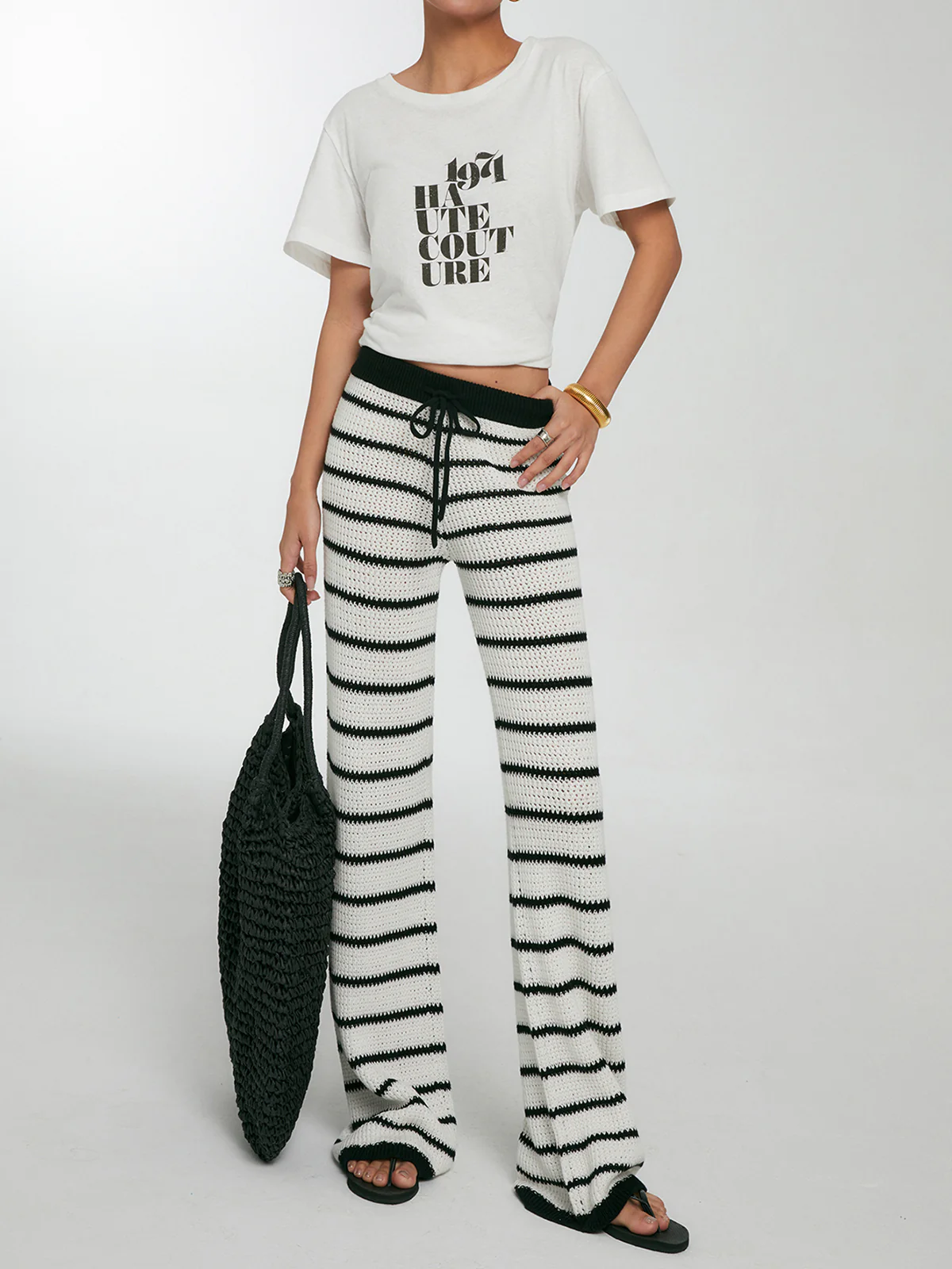 Striped Drawstring Knit Pants - Takermore