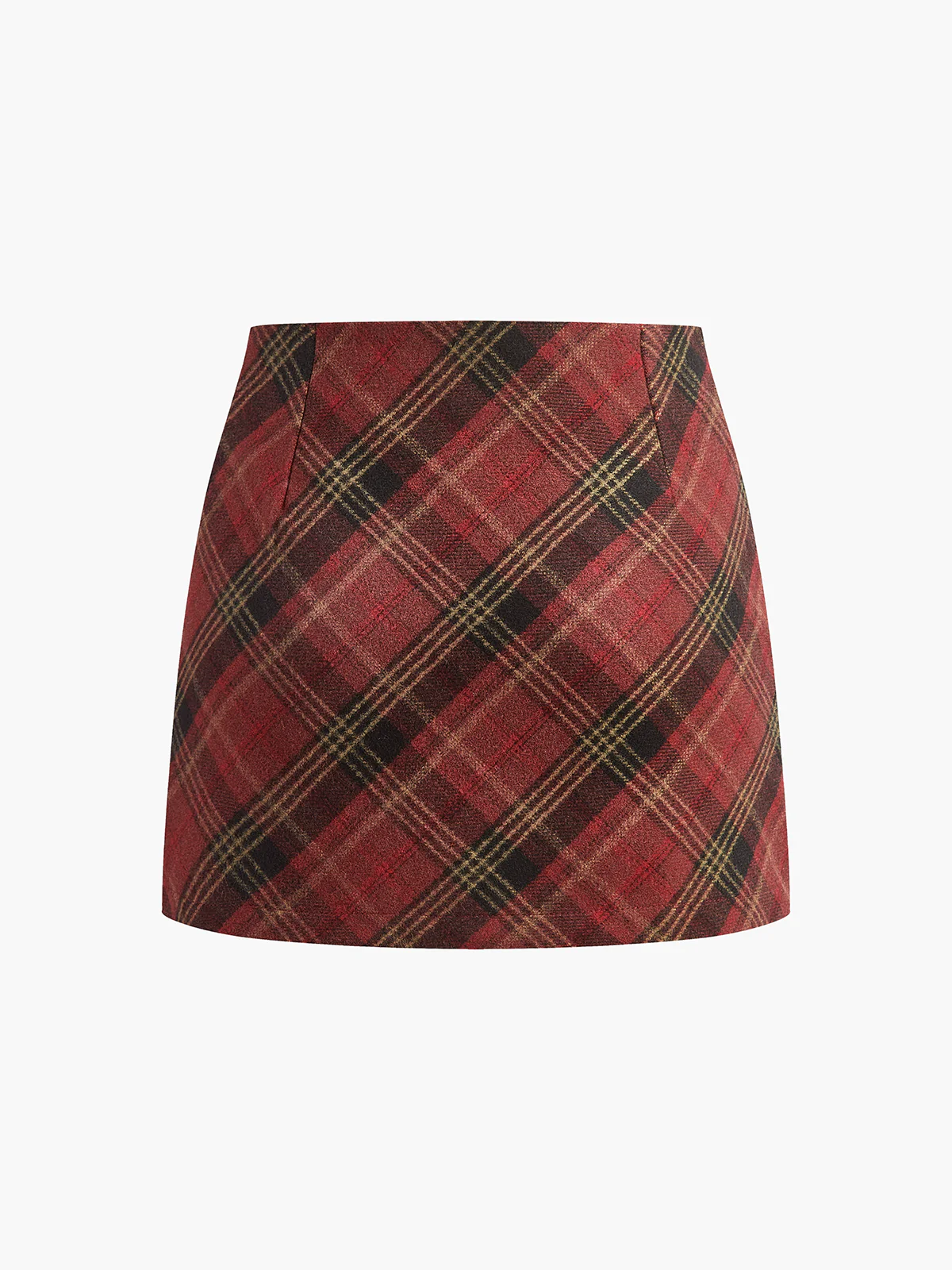 Mid-Waist Side-Zipper Checked Skirt - Takermore
