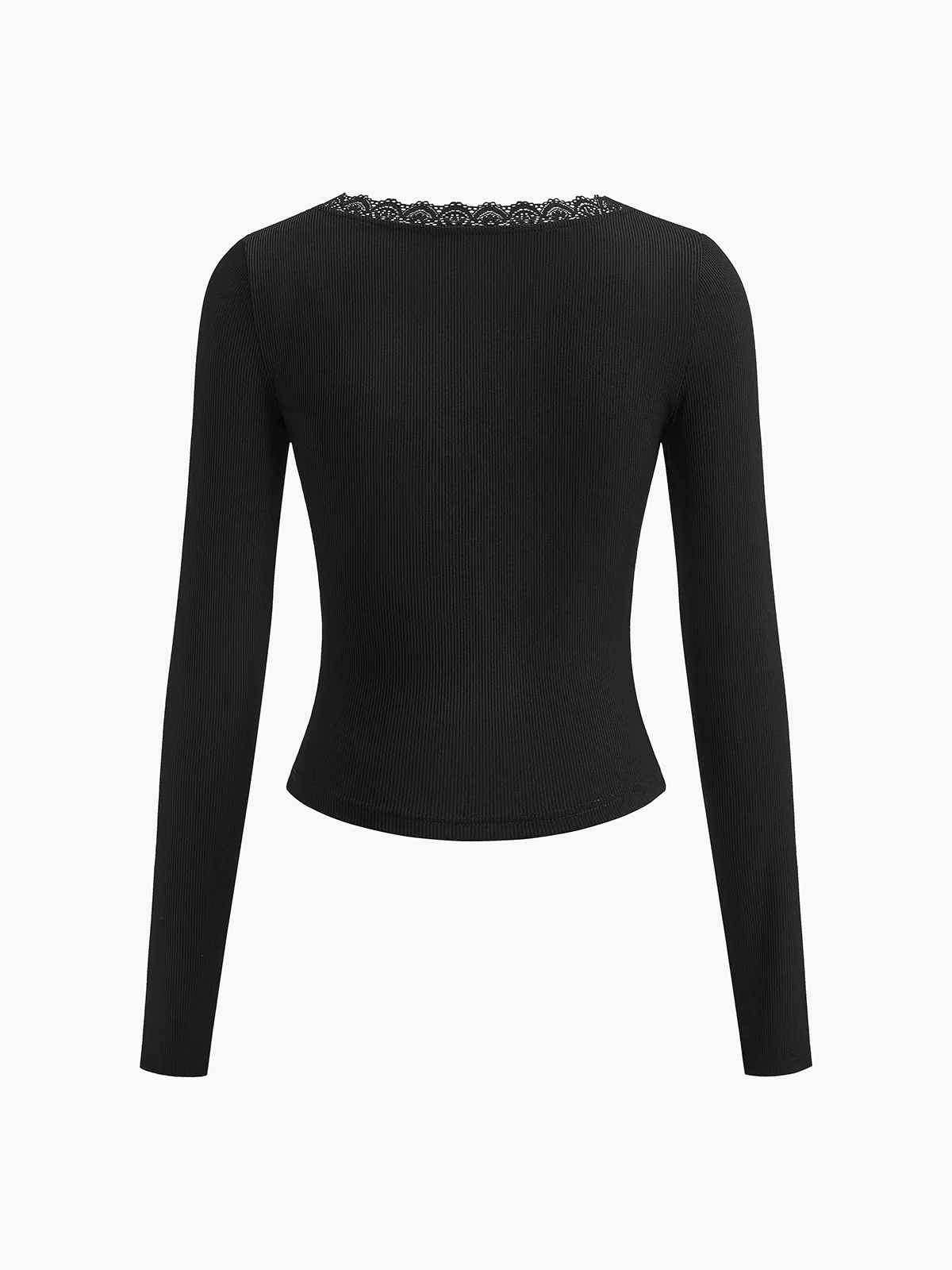 Lace Trim Long Sleeve Crop Top - Takermore