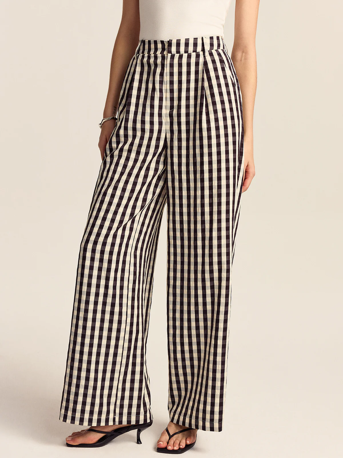 Gingham Wide-Leg Pants - Takermore