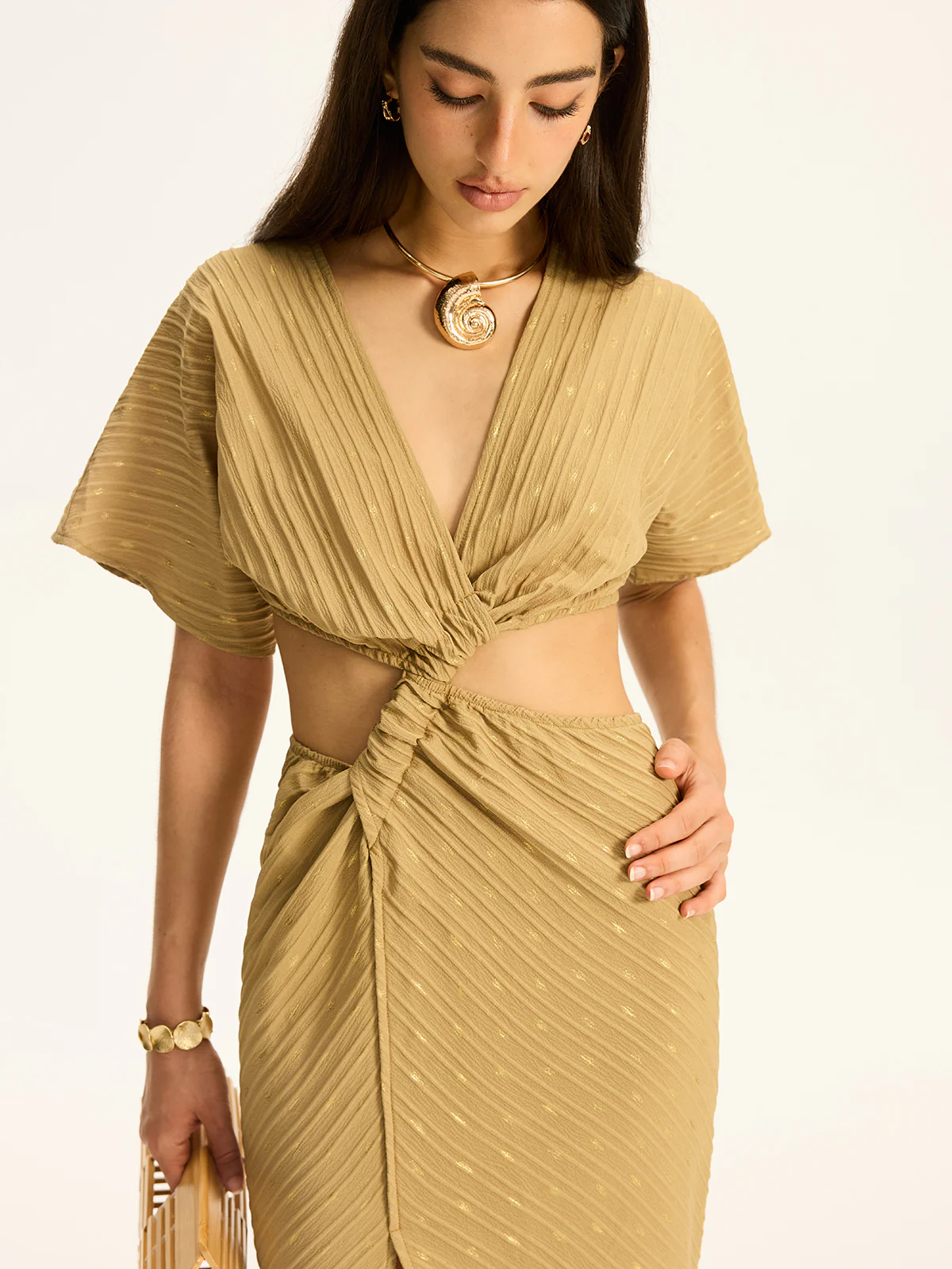 Cut-Out Twist Slit Maxi Dress - Takermore