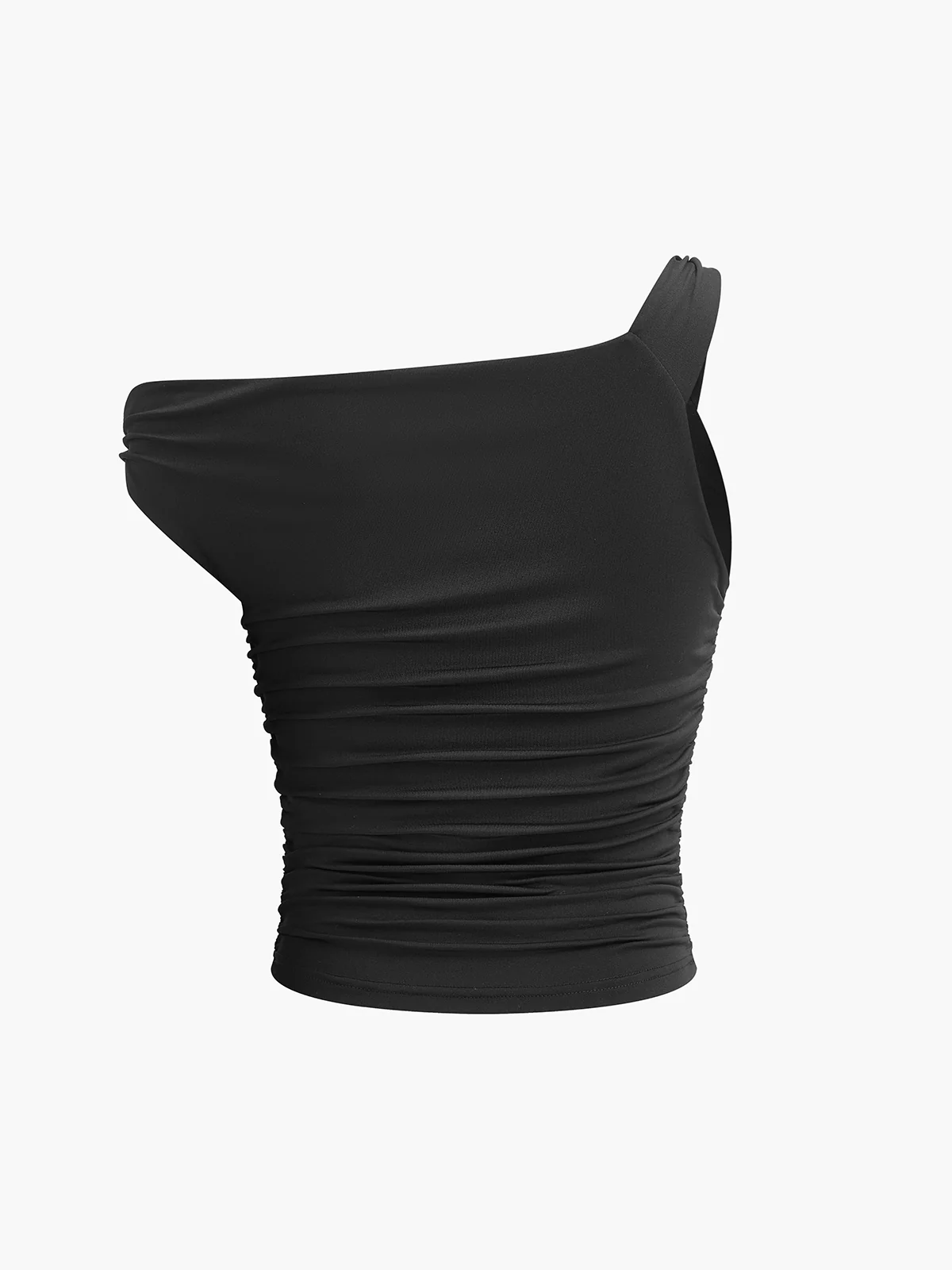 Asymmetrical Collar Pleated T-Shirt - Takermore