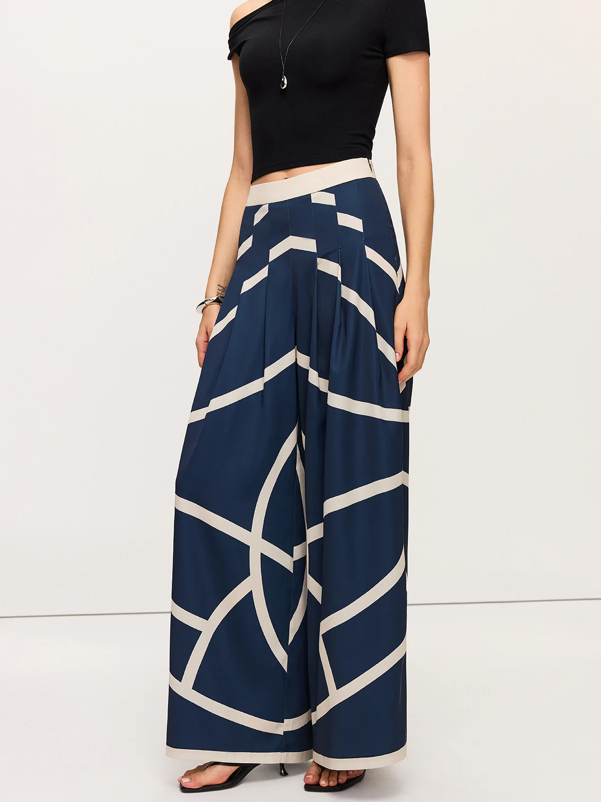 High-Waisted Wide-Leg Striped Pants - Takermore