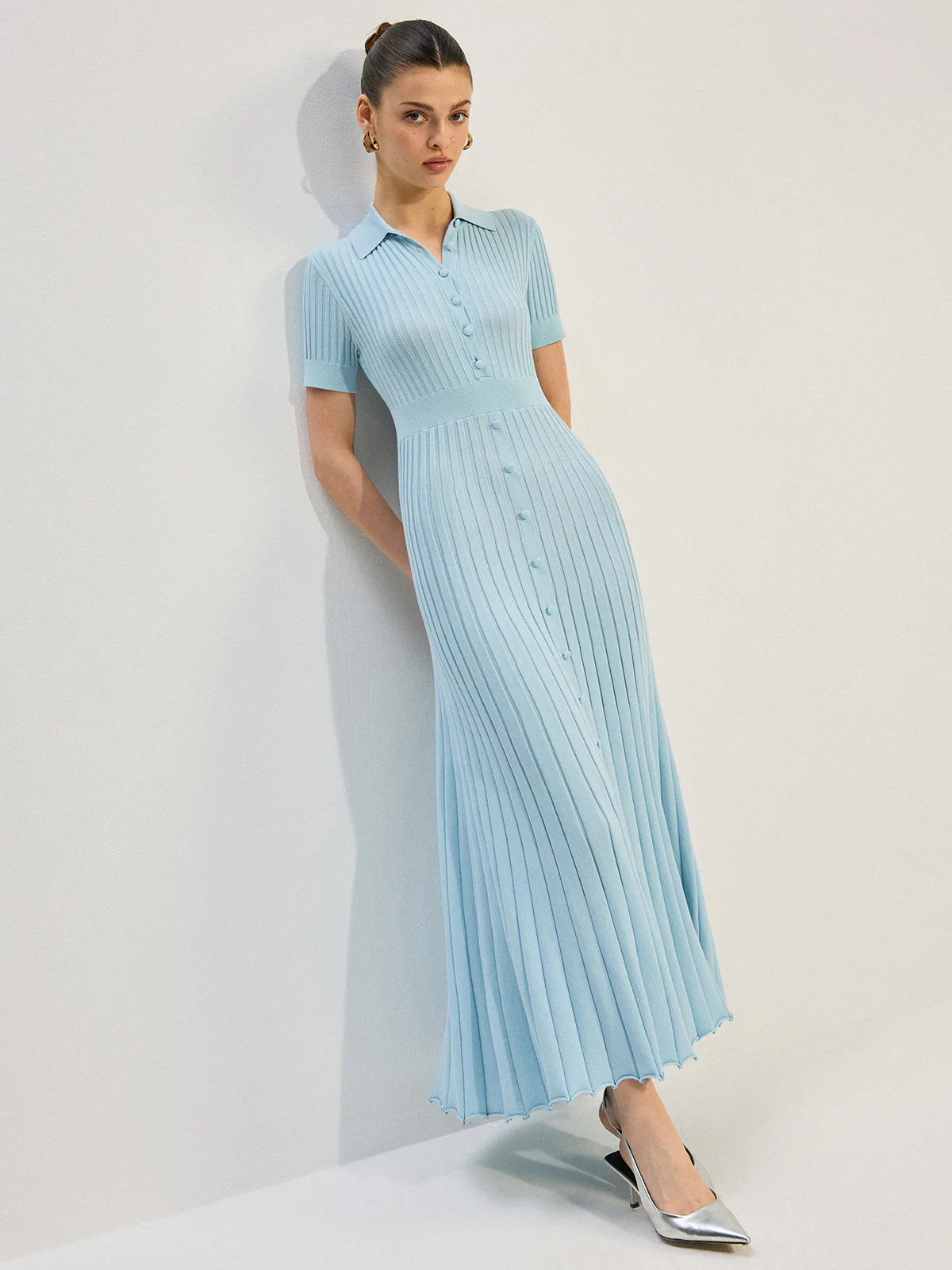 Knit Button-Front Maxi Dress - Takermore
