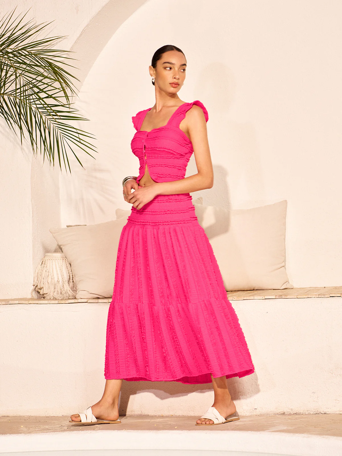 Ruched Crop Top And Maxi Skirt Set - Takermore