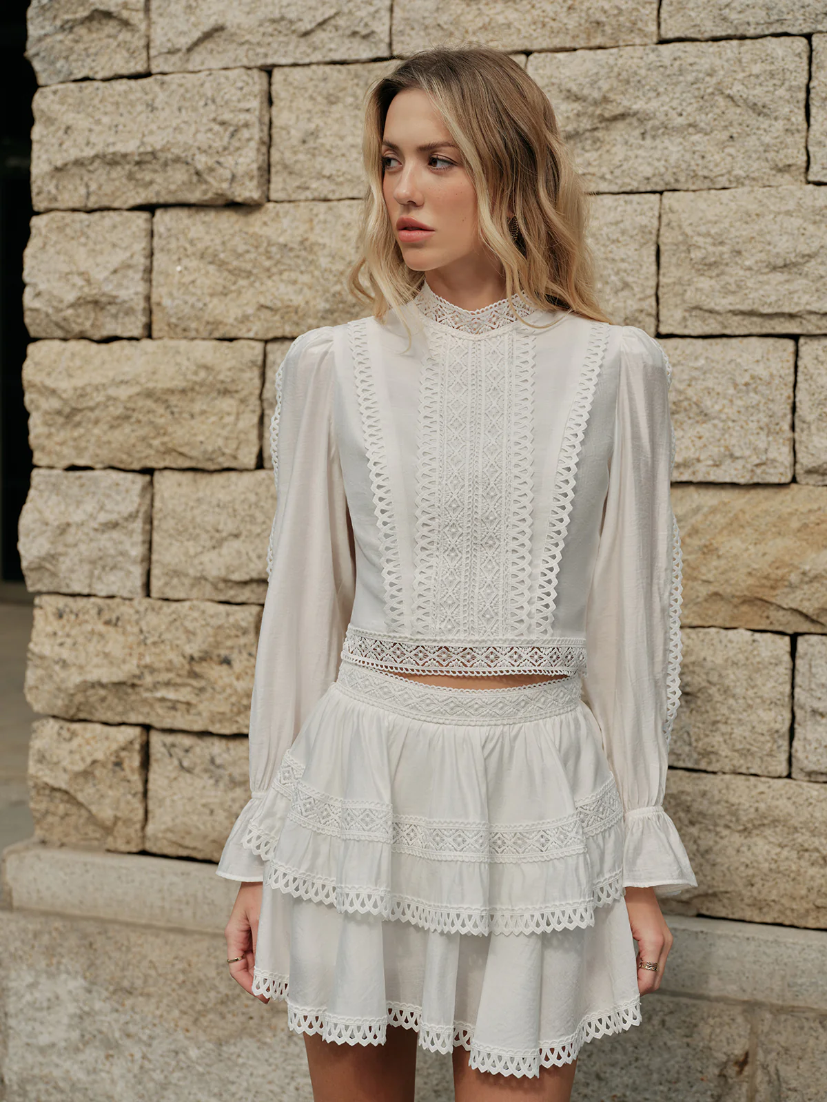 Lace-Trimmed Tiered Skirt - Takermore