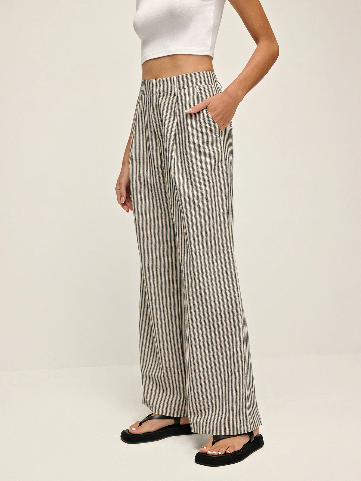 Pinstripe High-Waist Long Pants - Takermore