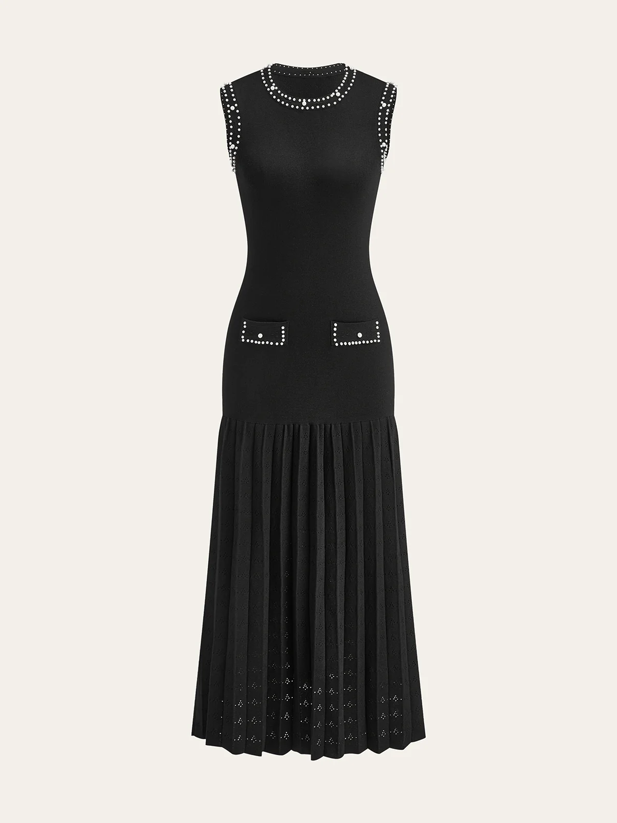 Pearl Trimmed Knit Midi Dress - Takermore