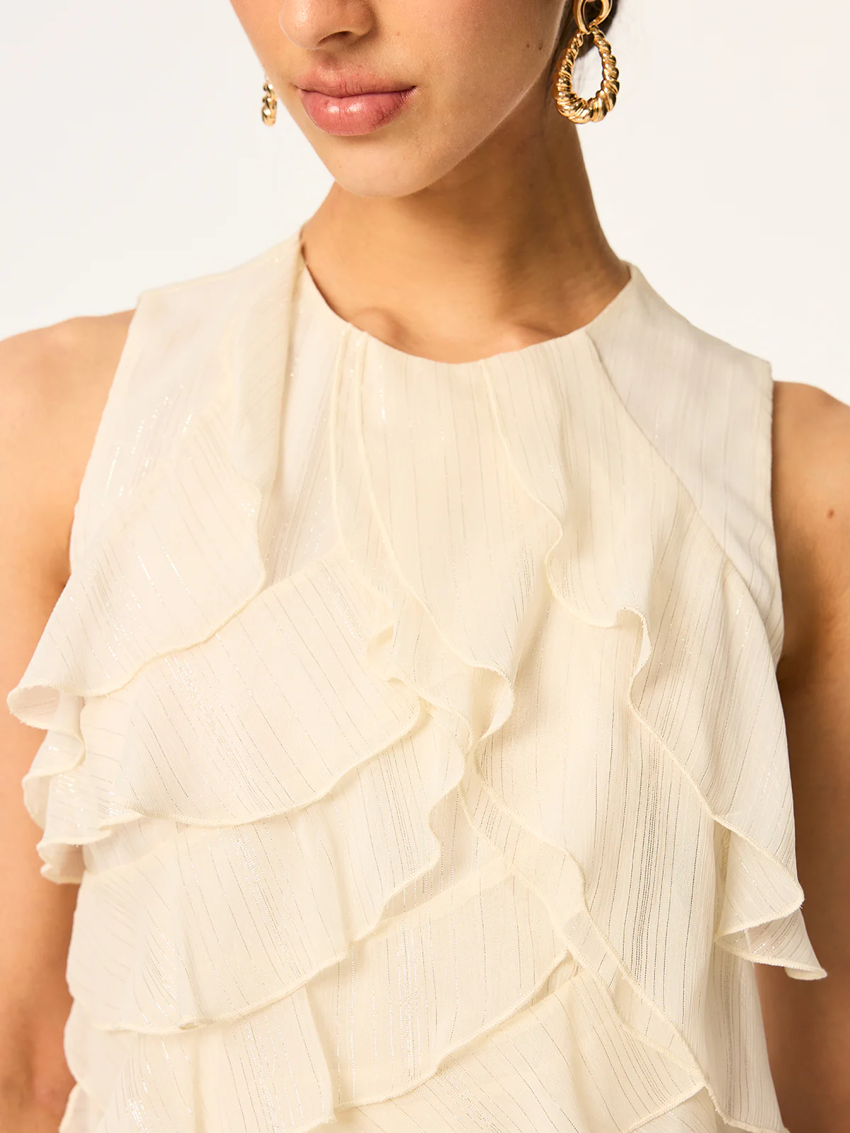 Ruffled Sleeveless Chiffon Top - Takermore