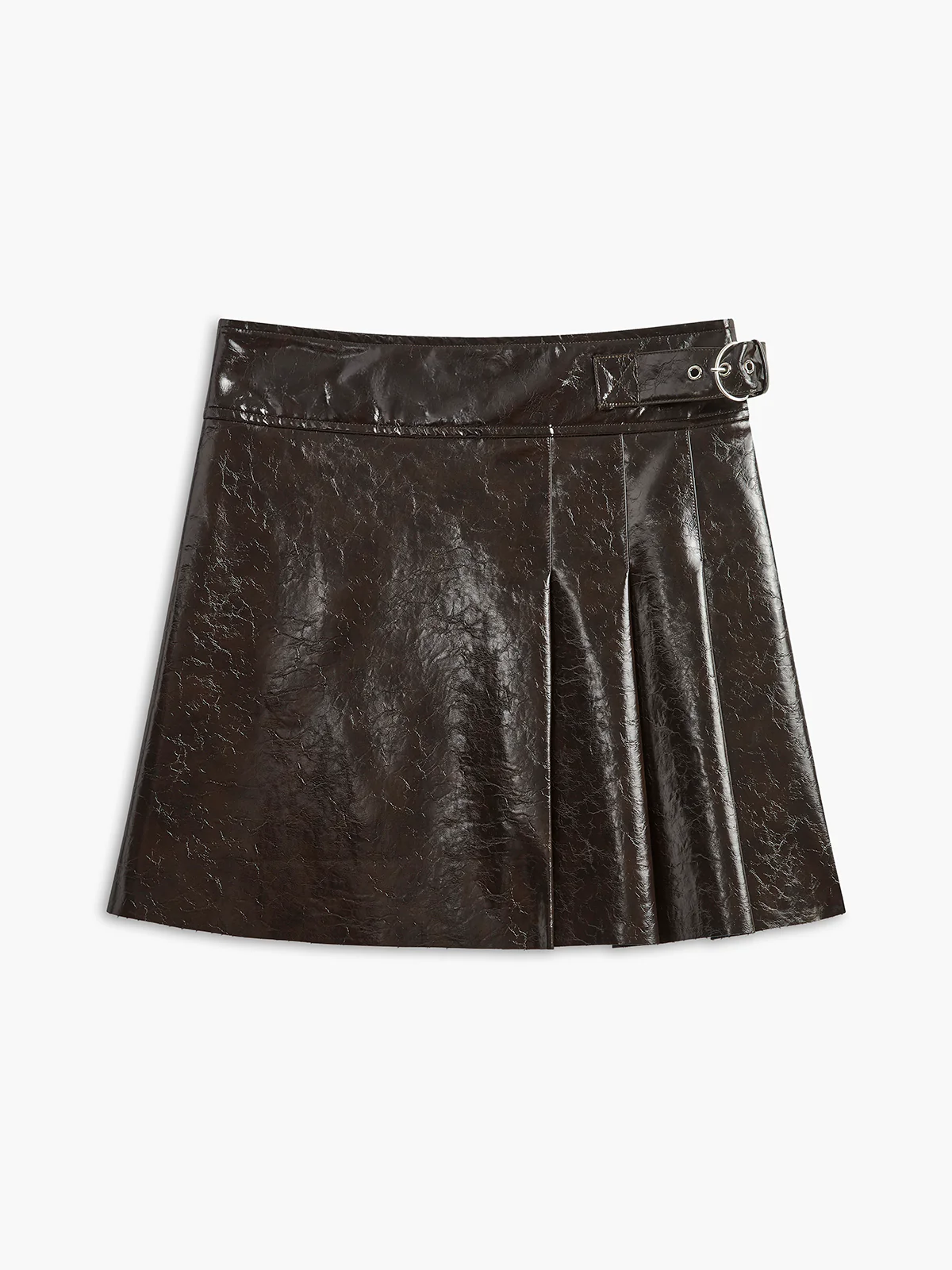 Belted Faux Leather Textured Skirt - Takermore