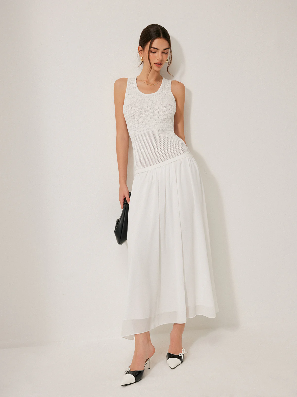 Semi-Sheer Knit Sleeveless Dress - Takermore