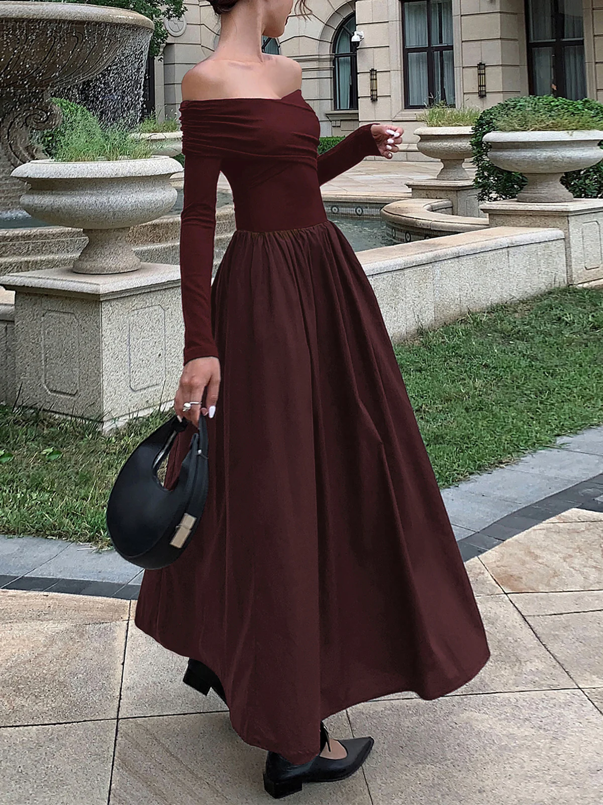 Off Shoulder Criss Cross Long Dress - Takermore