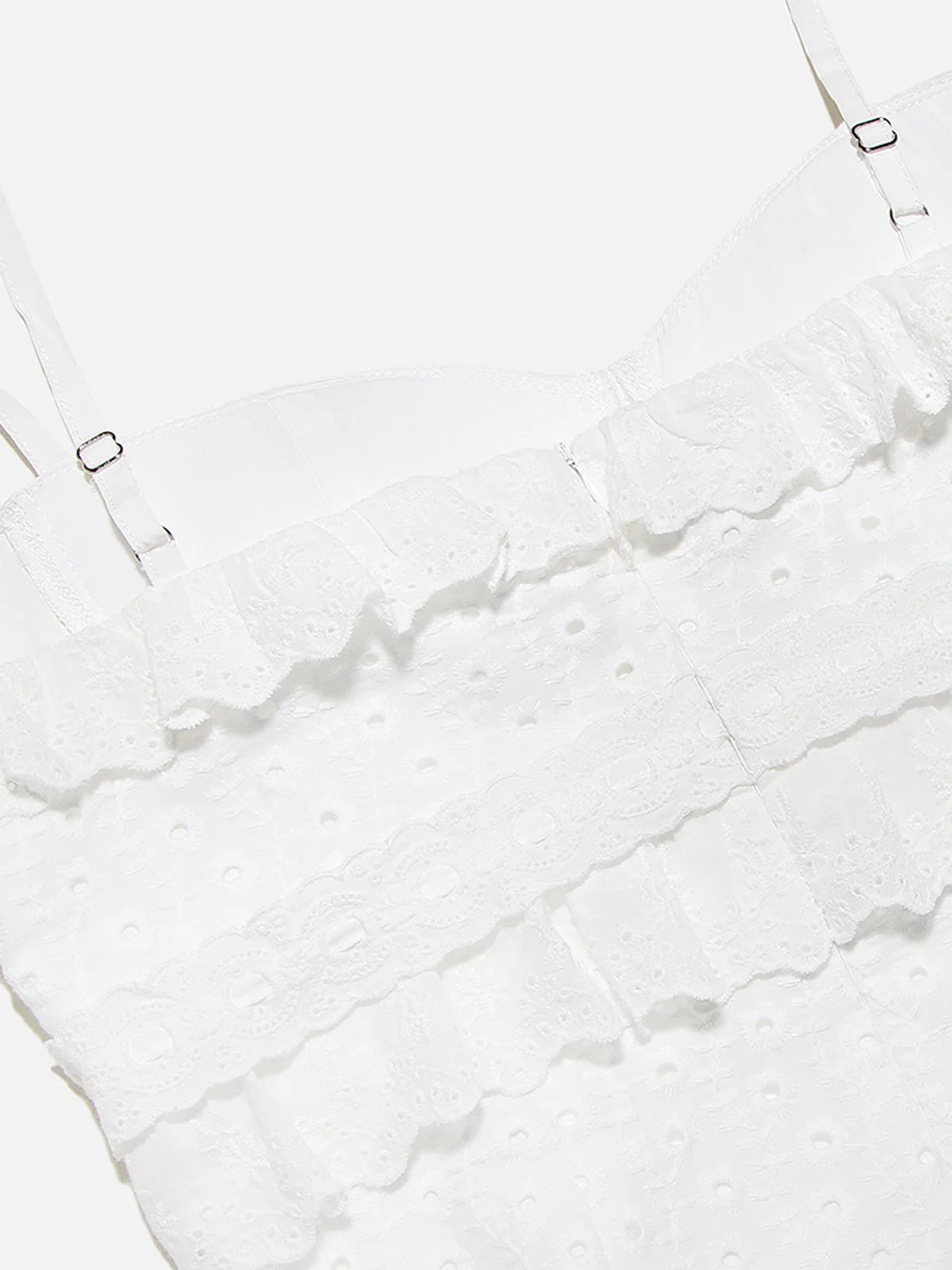 Cup Detail Layered Ruffle Eyelet Long Dress - Takermore