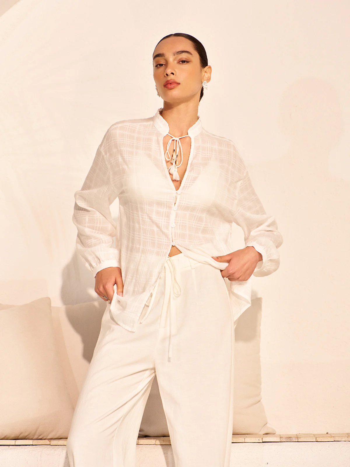 Semi-Sheer Tassel Tie Shirt - Takermore