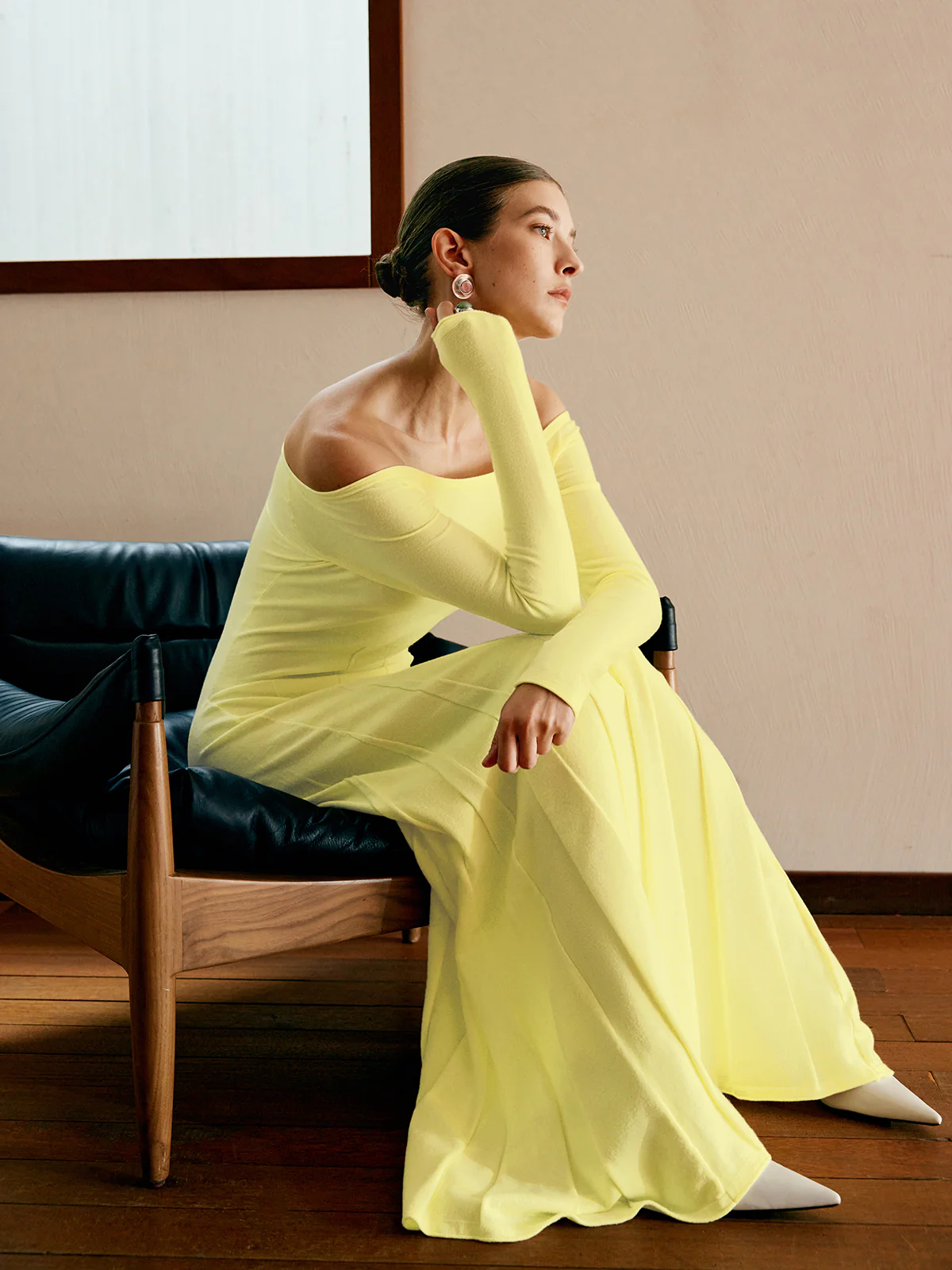 Off Shoulder Pleated  Sweater Dress - Takermore