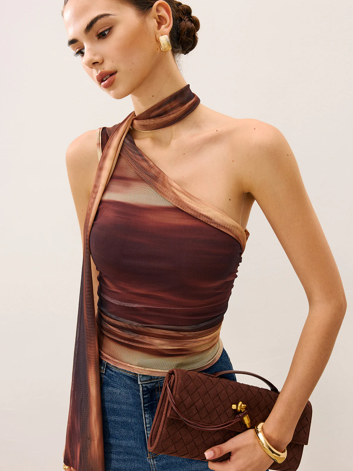 Dradient Top With Scarf-Detail - Takermore