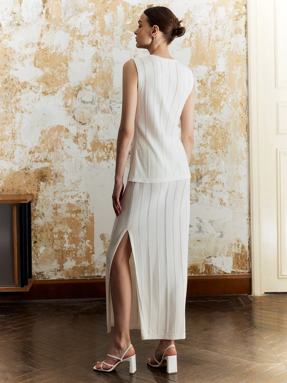 Solid Split Front Tie Skirt Set - Takermore