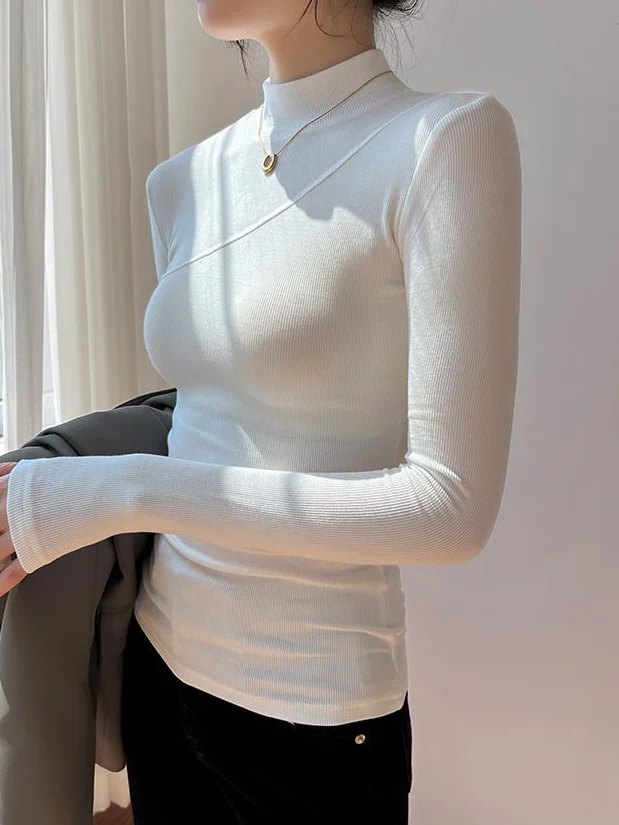 Semi-Sheer Mock Neck Long Sleeve Top - Takermore