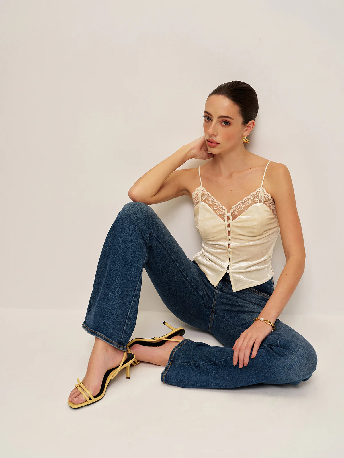 Lace Detail Velvet Cami Top - Takermore