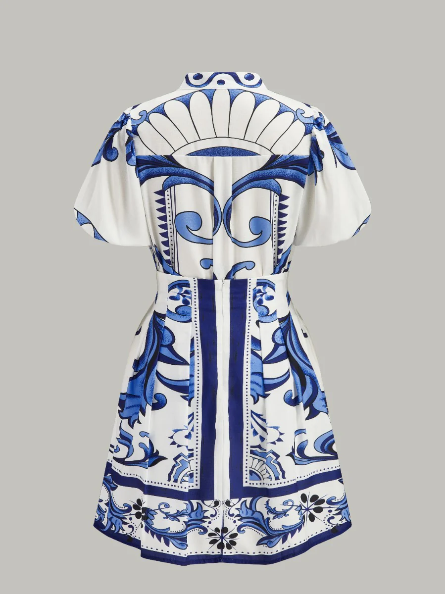 Floral Print Puff Sleeve Skirt Set With Pockets - Takermore