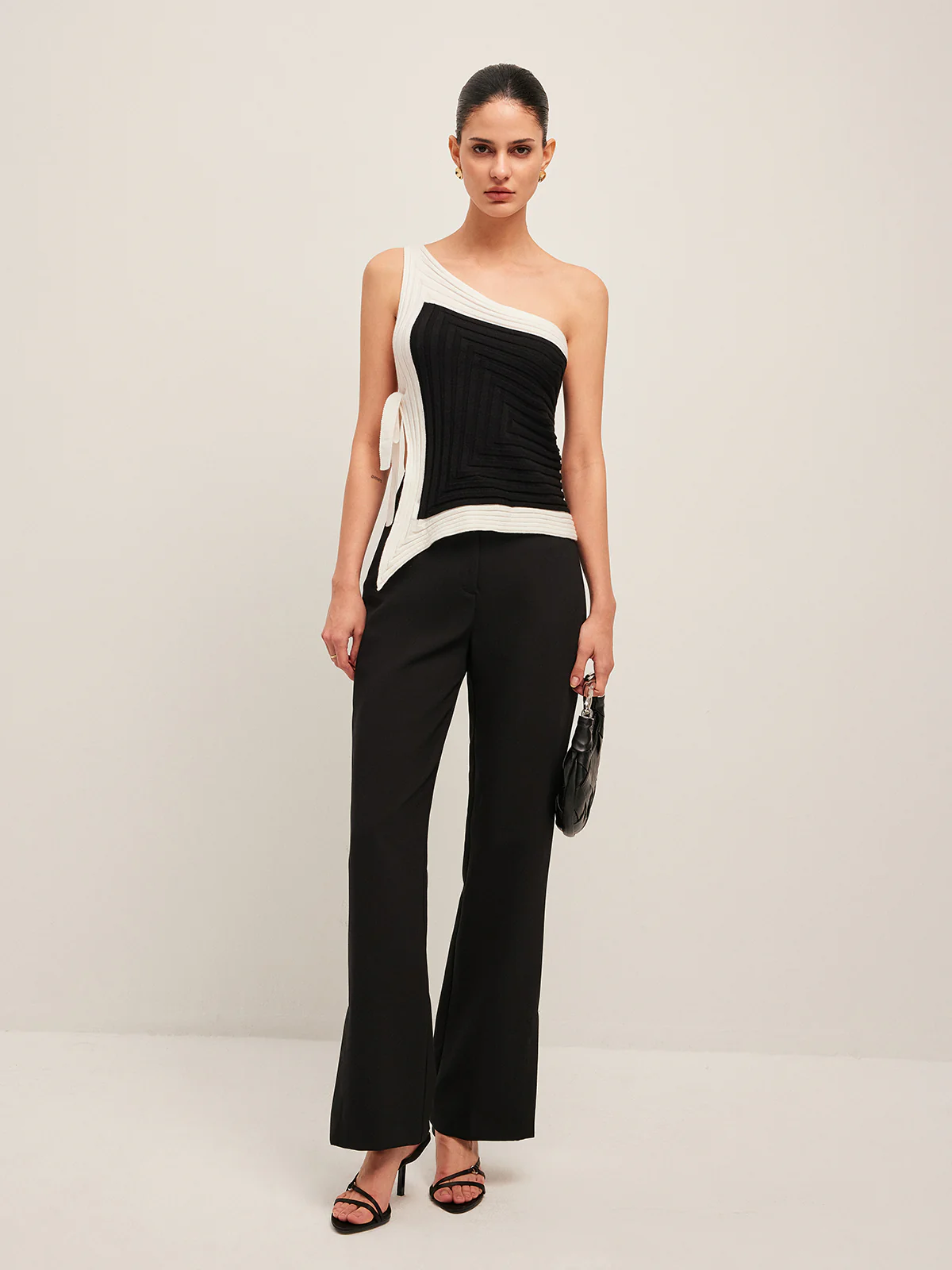 Asymmetrical Ribbed Side Tie Top - Takermore