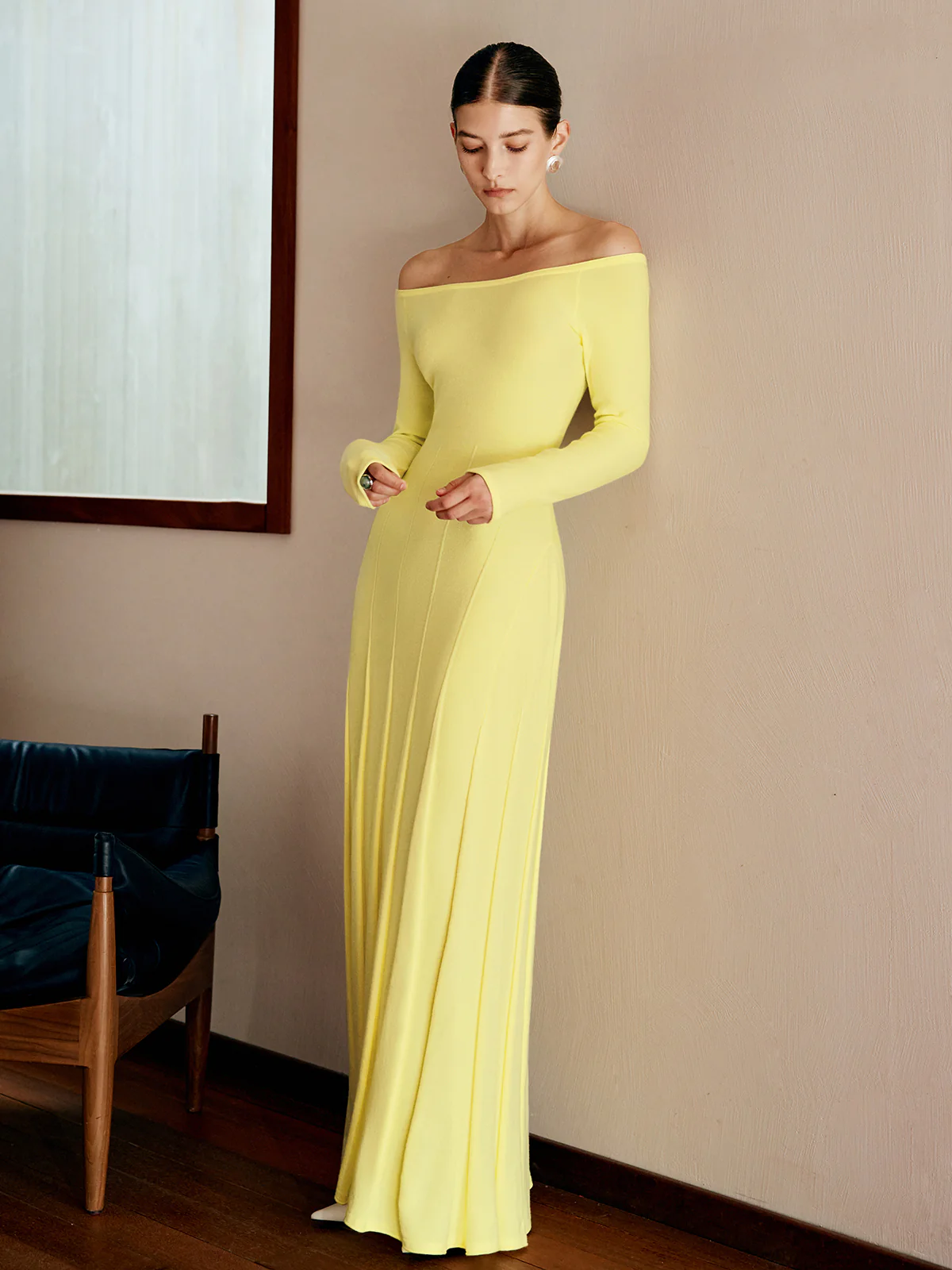 Off Shoulder Pleated  Sweater Dress - Takermore