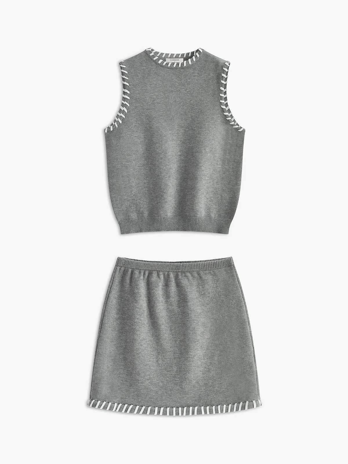 Contrast Trim Sleeveless Skirt Set - Takermore