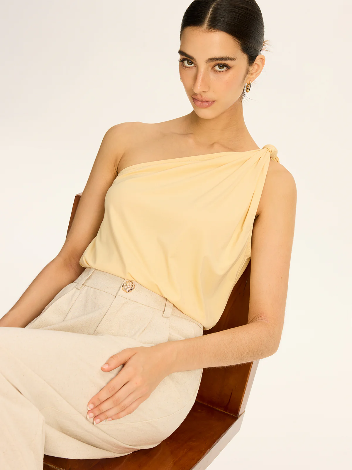 One-Shoulder Ruched Knit Top - Takermore