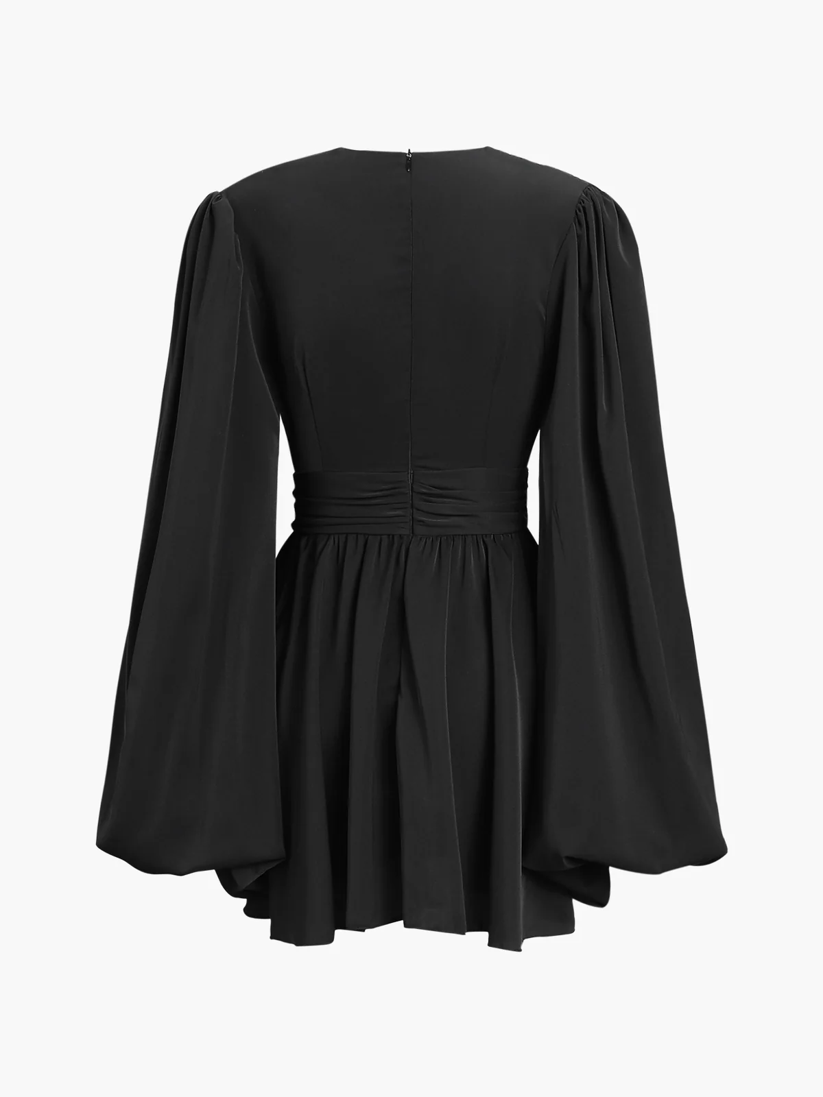 Chiffon Low Cut V-neck Pleated Zip Mini Dress - Takermore