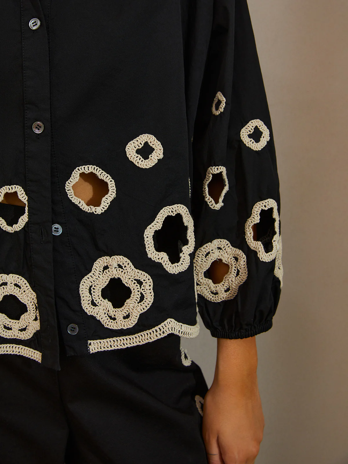 Cotton Hollow Embroidered Blouse - Takermore