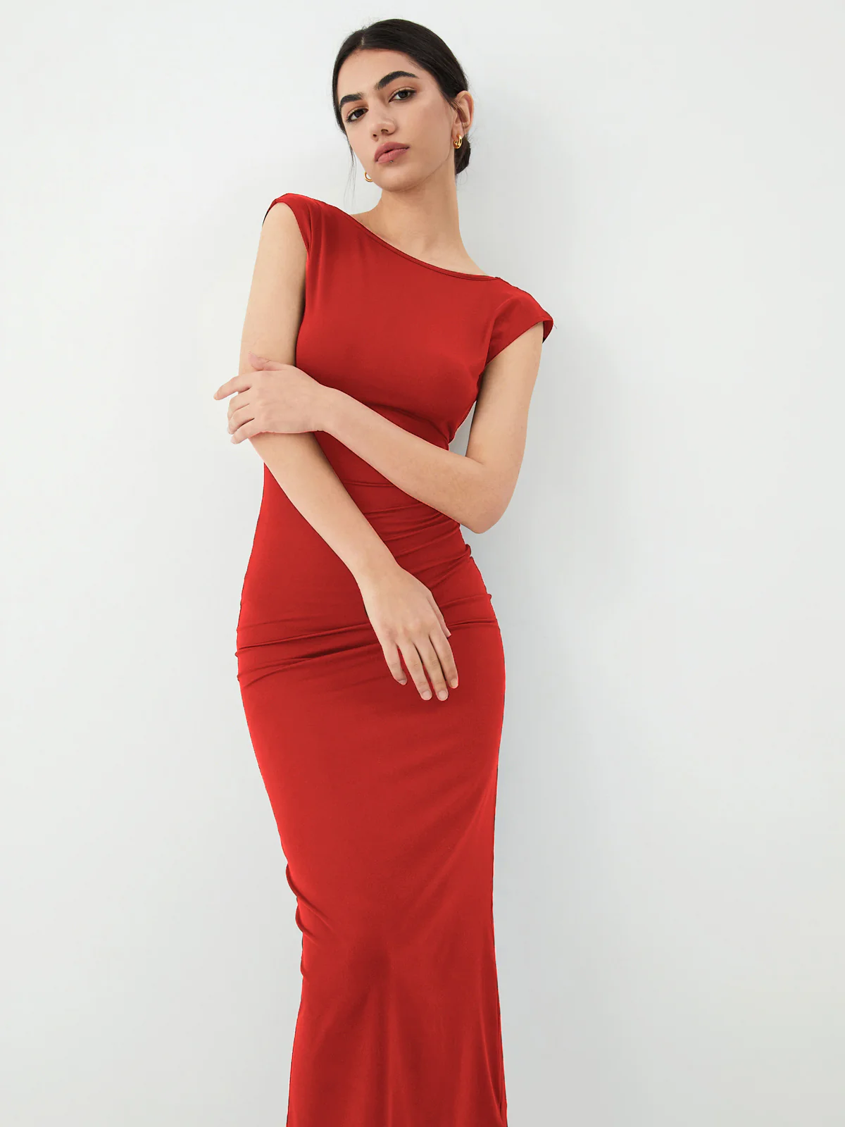 Solid Backless Midi Dress - Takermore