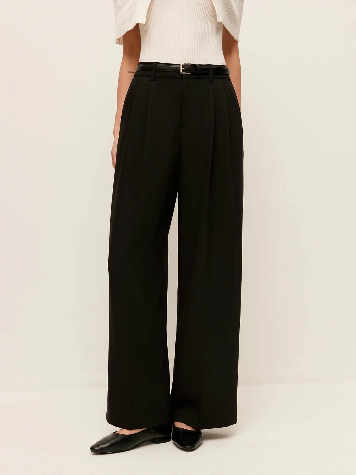Belted Wide-Leg High-Waist Pants With Pockets - Takermore