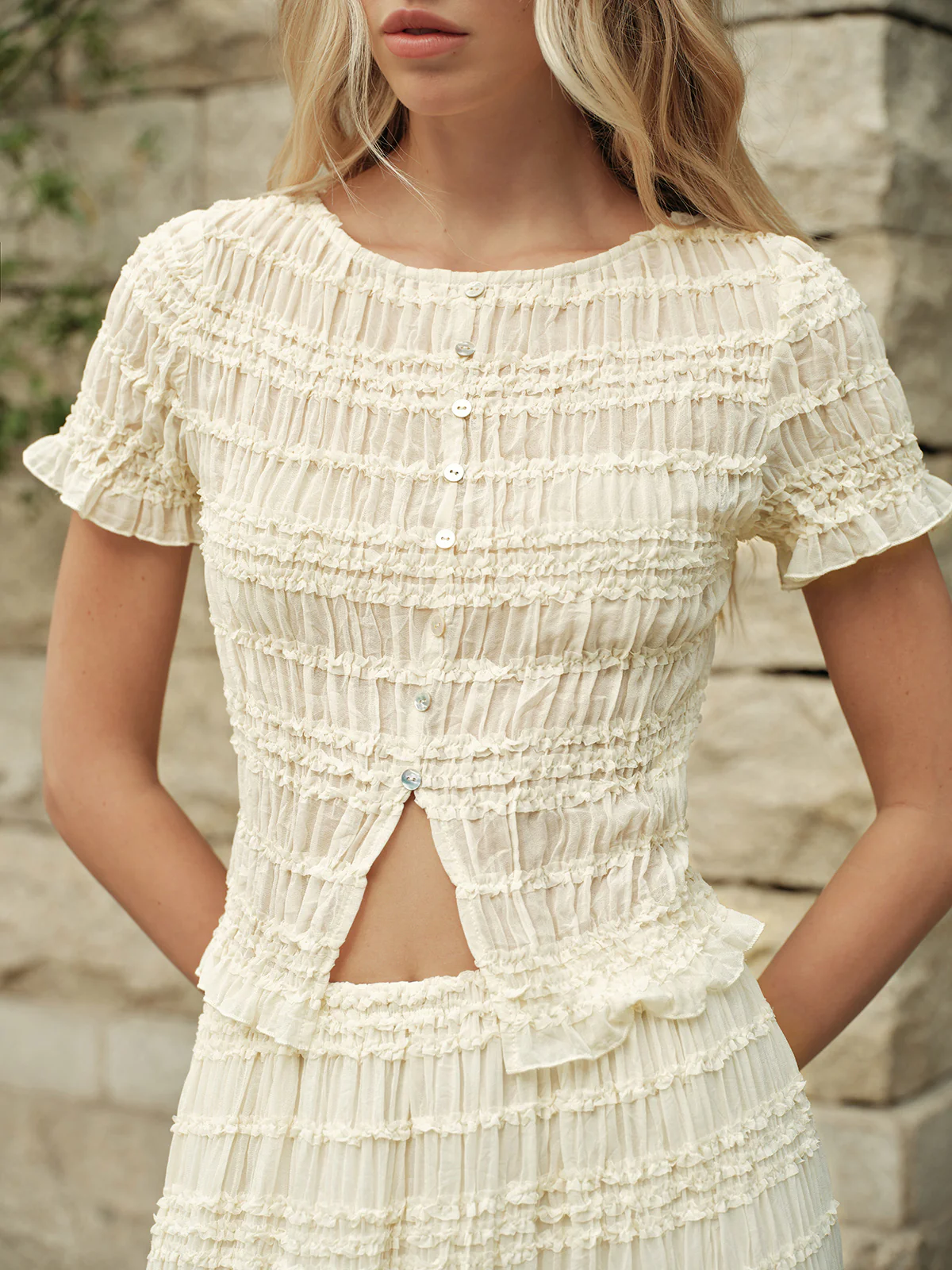 Ruffled Crop Top Skirt Set - Takermore