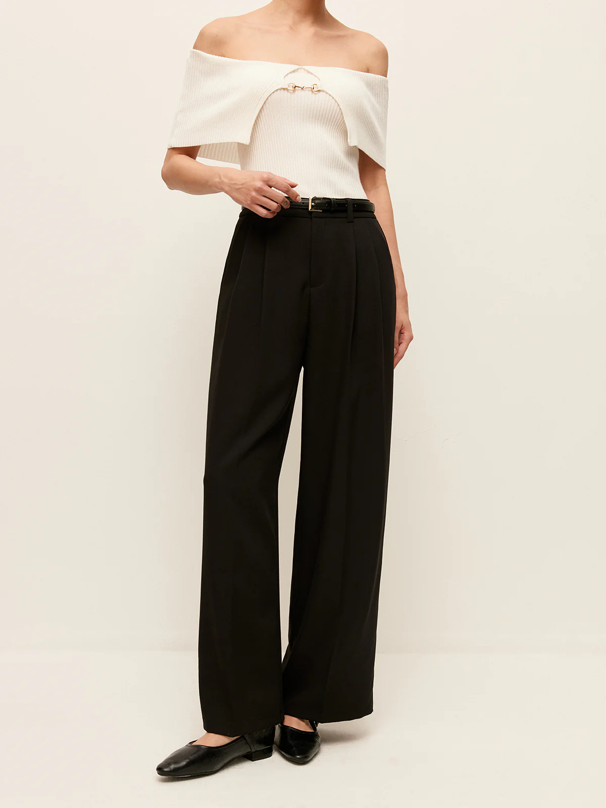 Belted Wide-Leg High-Waist Pants With Pockets - Takermore