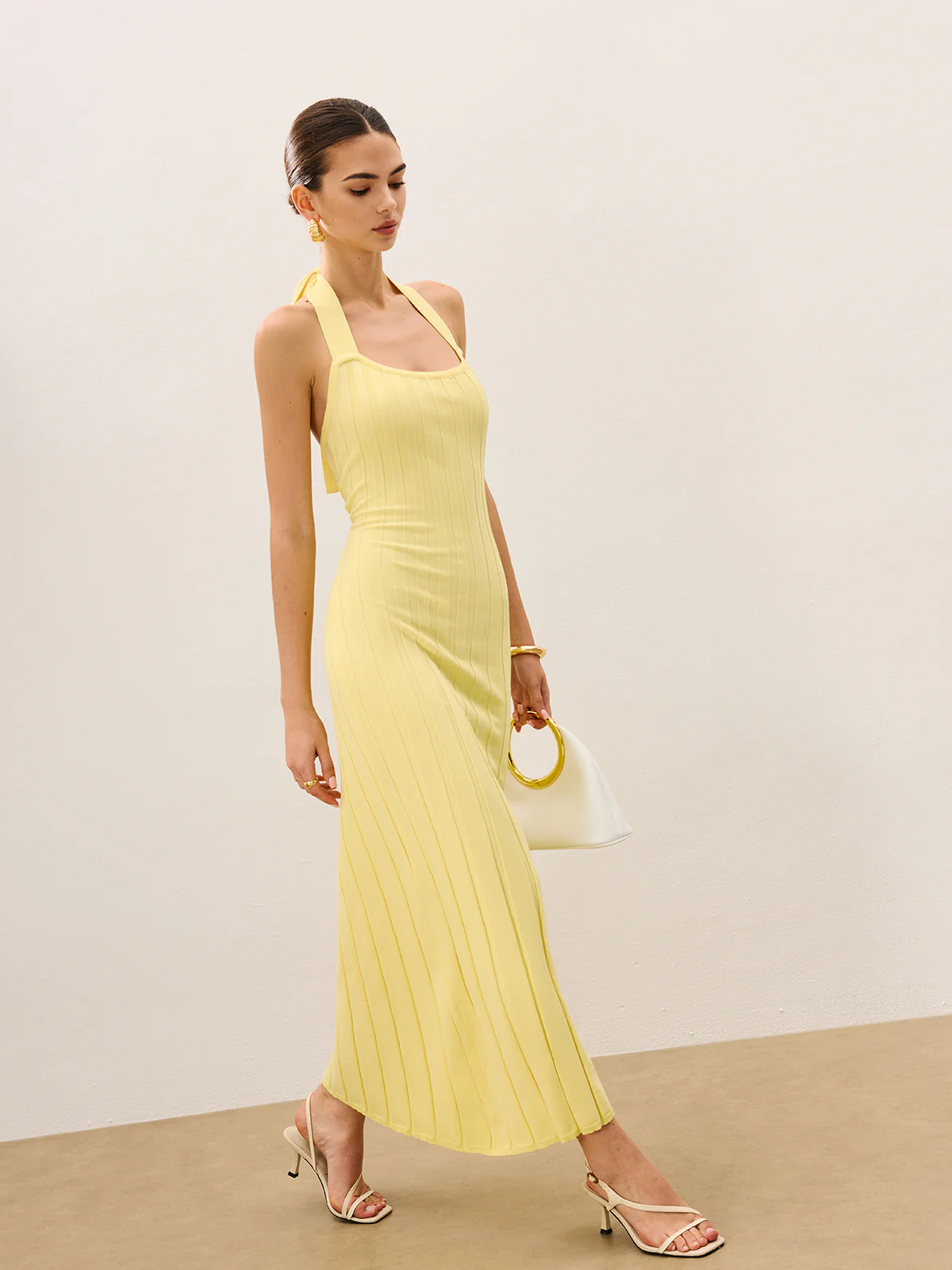 Halter Neck Ribbed Knit Dress - Takermore