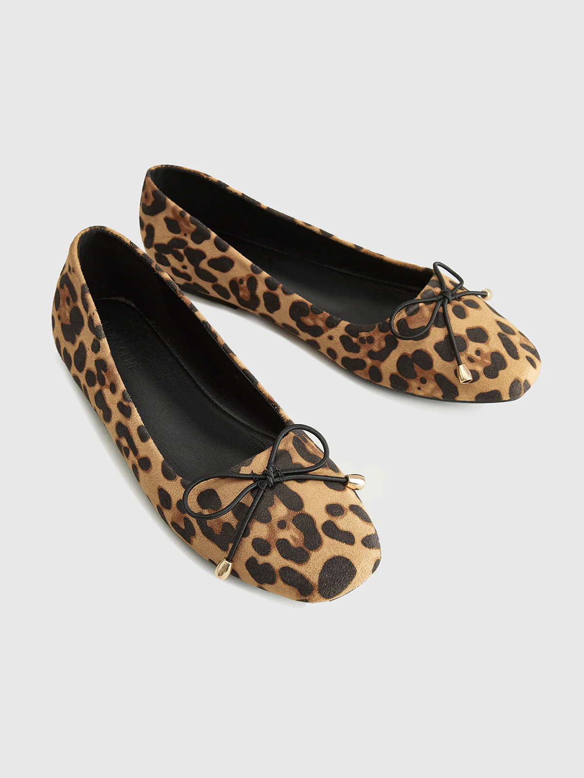 Bow-Decor Leopard Printed Ballet Flats - Takermore