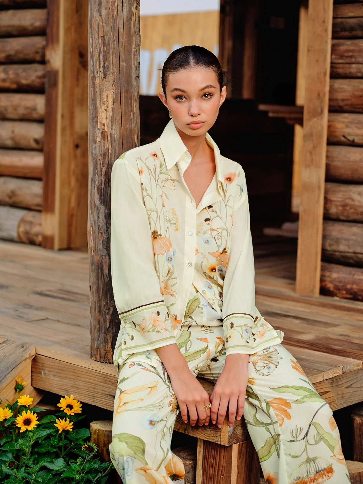 Semi-Sheer Floral Print Button-Up Shirt - Takermore