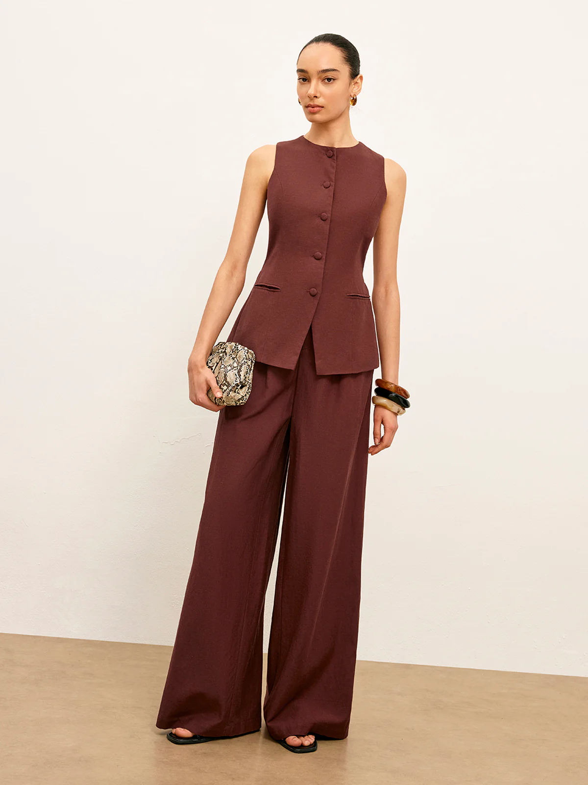 Mid-Waist Wide-Leg Pants With Pockets - Takermore