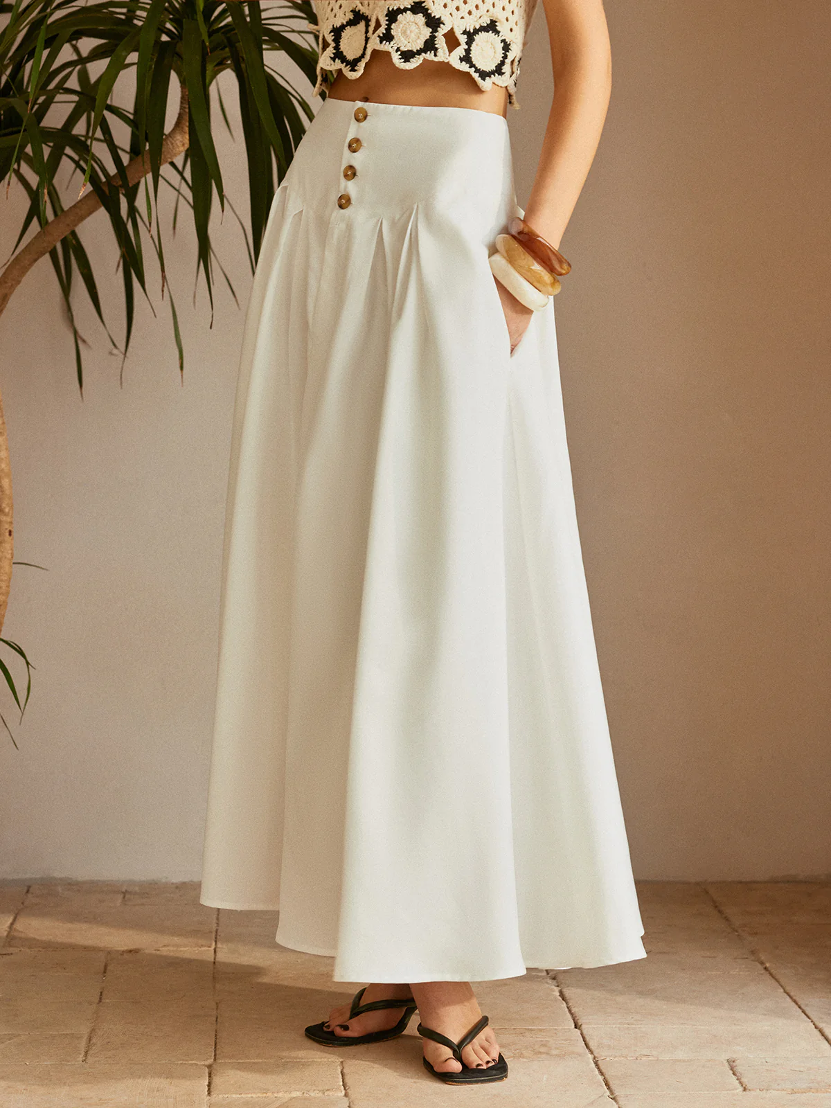 Oversized Button Ruched Pockets Skirt - Takermore