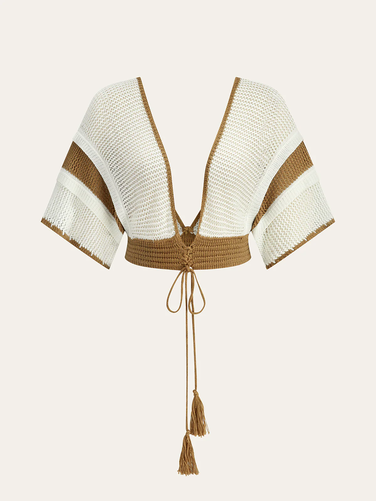 Crochet Stripe Skirt Set With Tassel Tie Waist - Takermore