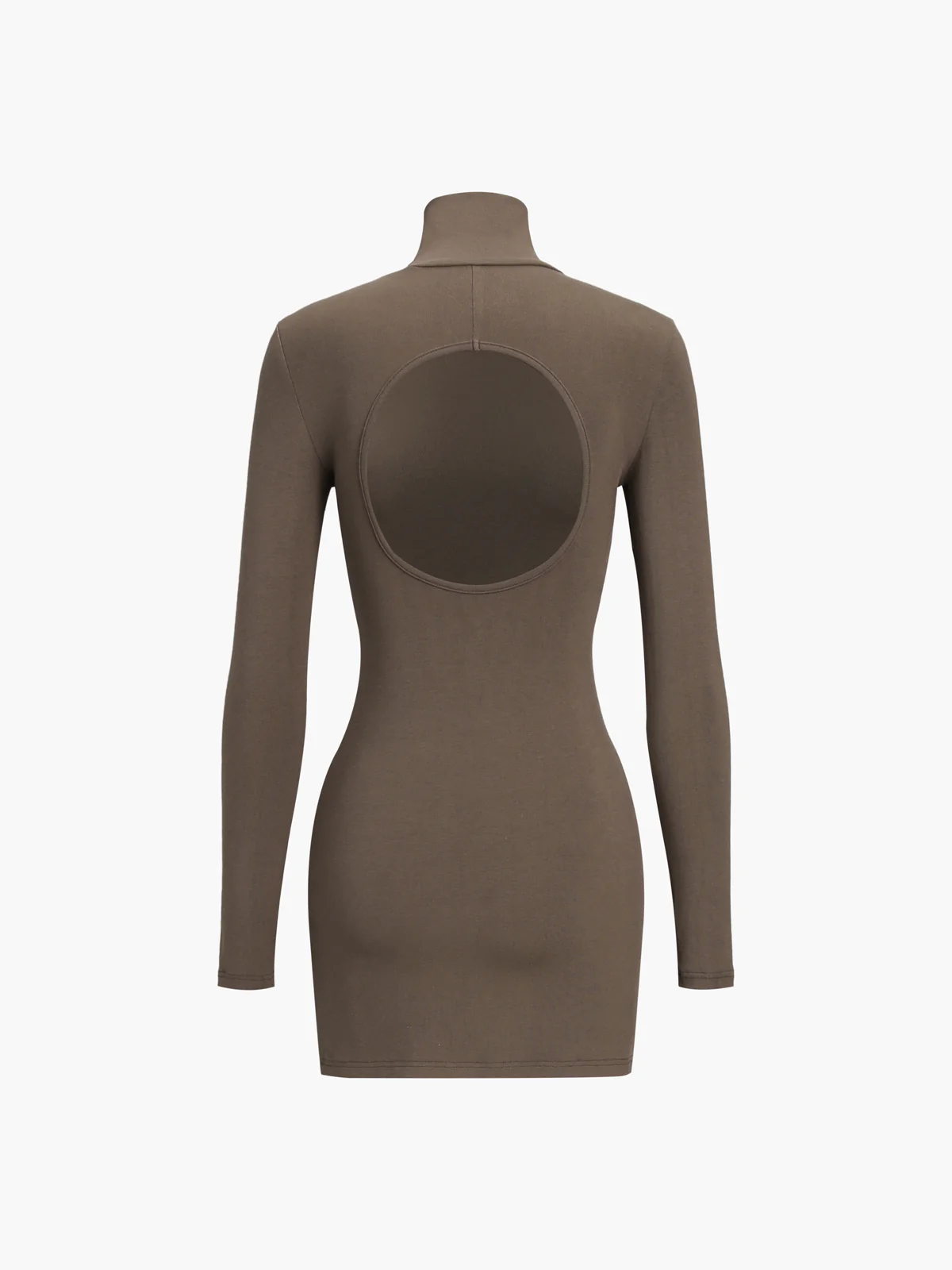 Turtleneck Open Back Long Sleeve Short Dress - Takermore
