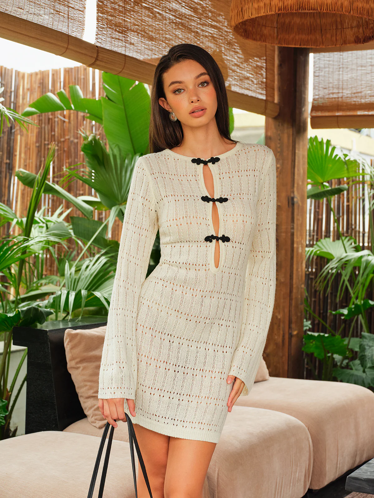 Keyhole Detail Bow Accents Knit Dress - Takermore