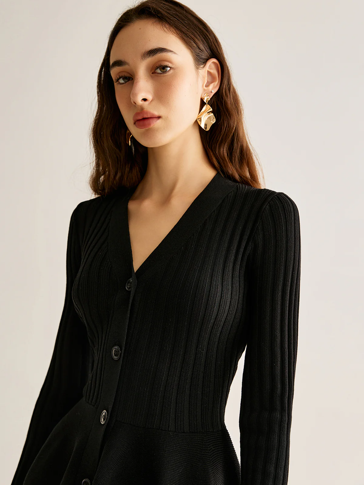 Breasted Flowy Sweater Short Dress - Takermore