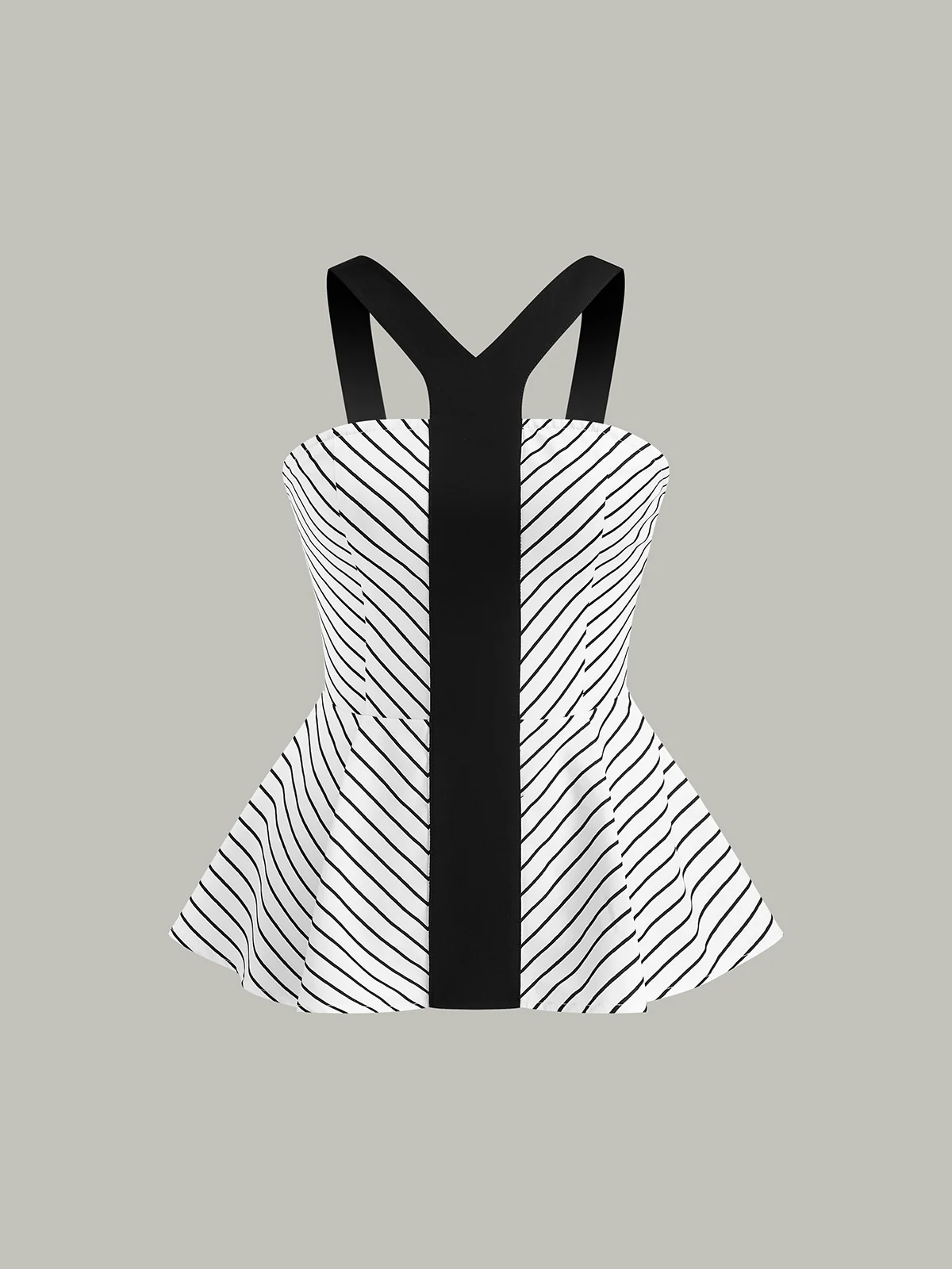 Striped Peplum Top with Contrast Straps - Takermore